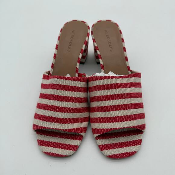 Aerosoles Entree Red Cream Stripe Canvas Comfort Casual Block Heel Sandal NWB 9 - Picture 5 of 6